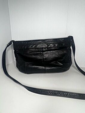 Vintage Black Leather Crossbody Bag Slouchy Minimalist Shoulder Purse Y2K